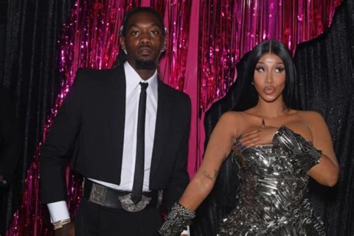 Cardi B and Offset are seen during the first half of the NBA All-Star basketball game Sunday, Feb. 16, 2020, in Chicago. (AP Photo/Nam Huh)