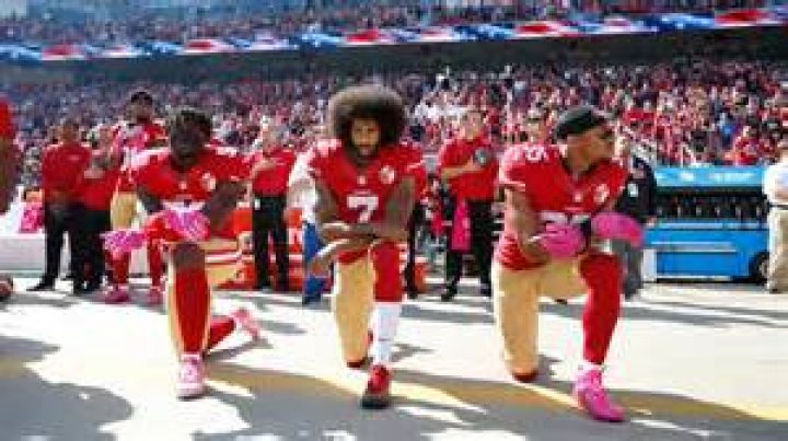 Eli Harold, Colin Kaepernick, Eric Reid. San Francisco 49ers outside linebacker Eli Harold, left, quarterback Colin Kaepernick, center, and safety Eric Reid kneel during the national anthem before an NFL football game against the Dallas Cowboys in Santa Clara, Calif., . From gambling suspensions of Paul Hornung and Alex Karras in the 1960s to Colin Kaepernick and other players kneeling during the national anthem, the NFL always seems to overcome controversies NFL at 100 Scandals Football, Santa Clara, USA - 02 Oct 2016