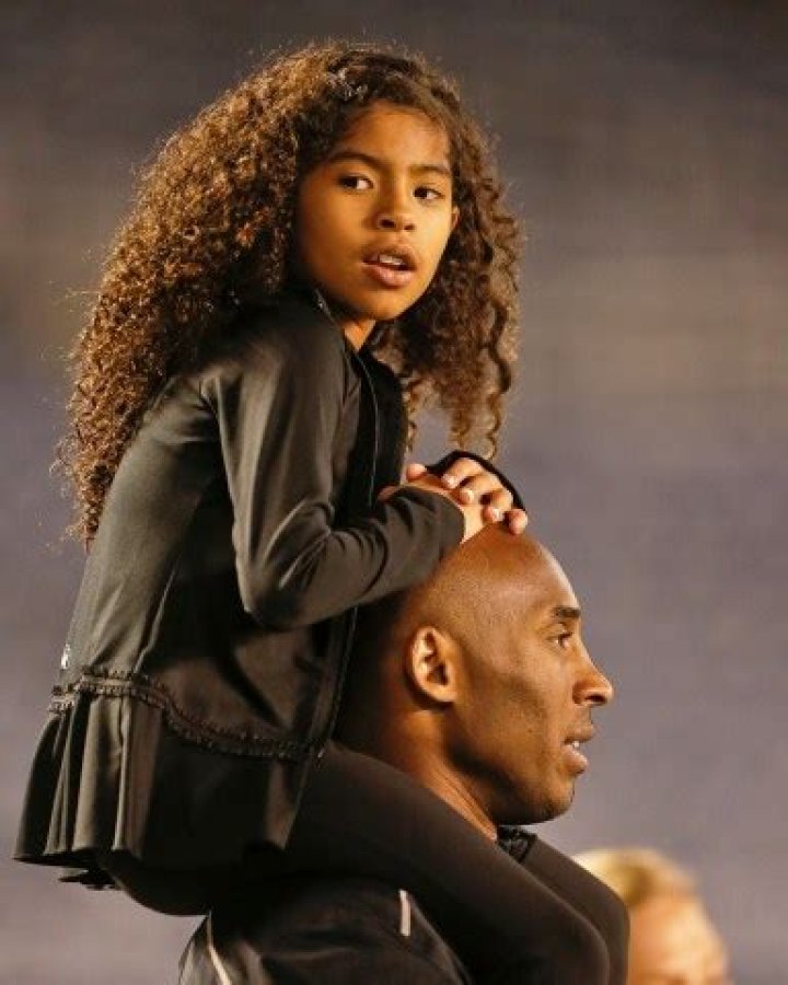 Gianna Bryant sits on the shoulders of her father, Kobe Bryant, as they attend the women's soccer match between the United States and China, in San DiegoChina USA Women soccer, San Diego, USA