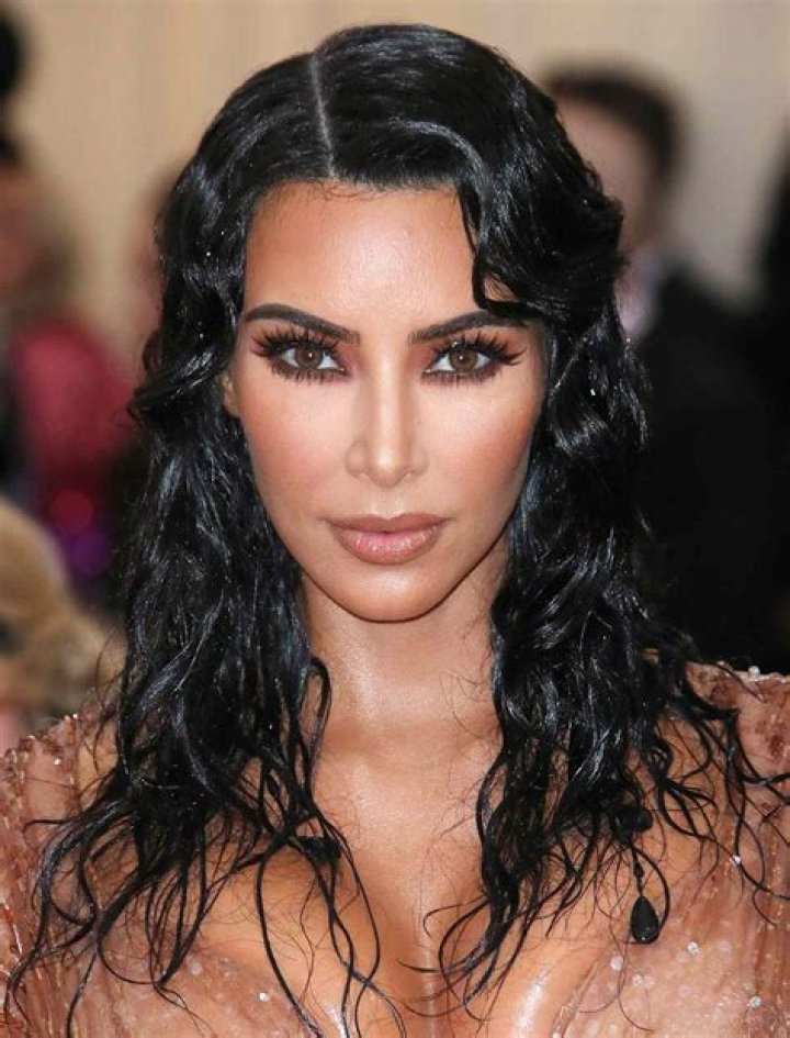 Kim Kardashian in a pattered dress at the VMAs