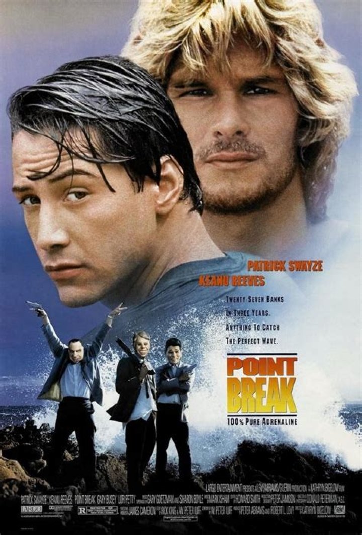 POINT BREAK, Patrick Swayze, Keanu Reeves, 1991, TM and Copyright (c)20th Century Fox Film Corp. All rights reserved.
